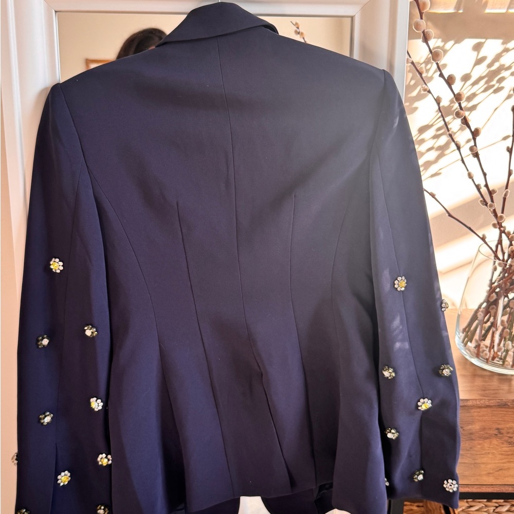 Cinq à Sept Navy Blazer with Floral Embellishments - Picture 4 of 6